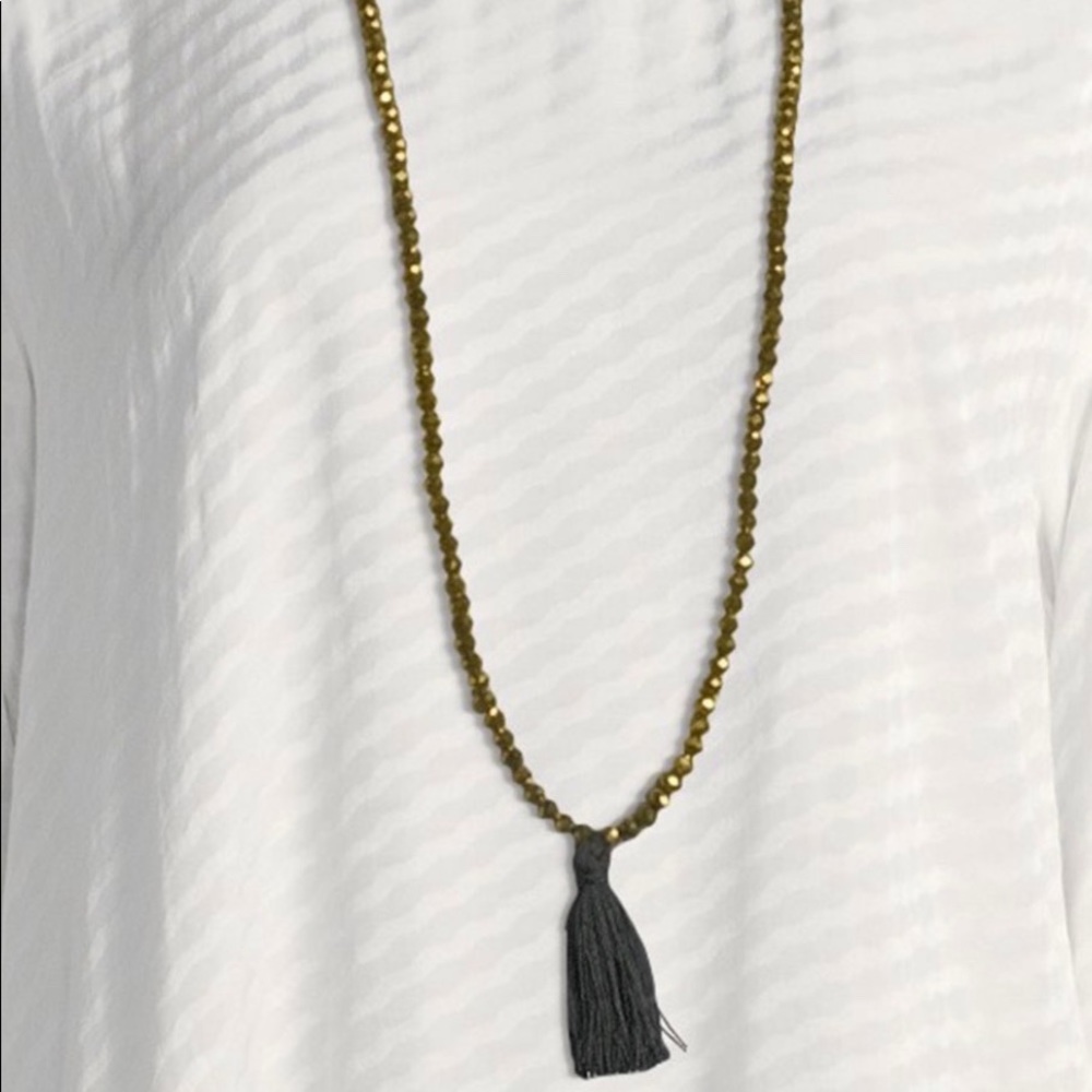 NWT Masai Adelphe Jet Bead Tassel Necklace